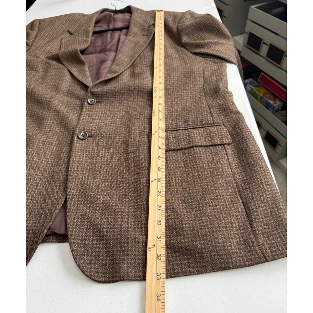 Pronto Uomo Mens 50L Silk Wool Blazer Jacket Brown Houndstooth Made in Italy